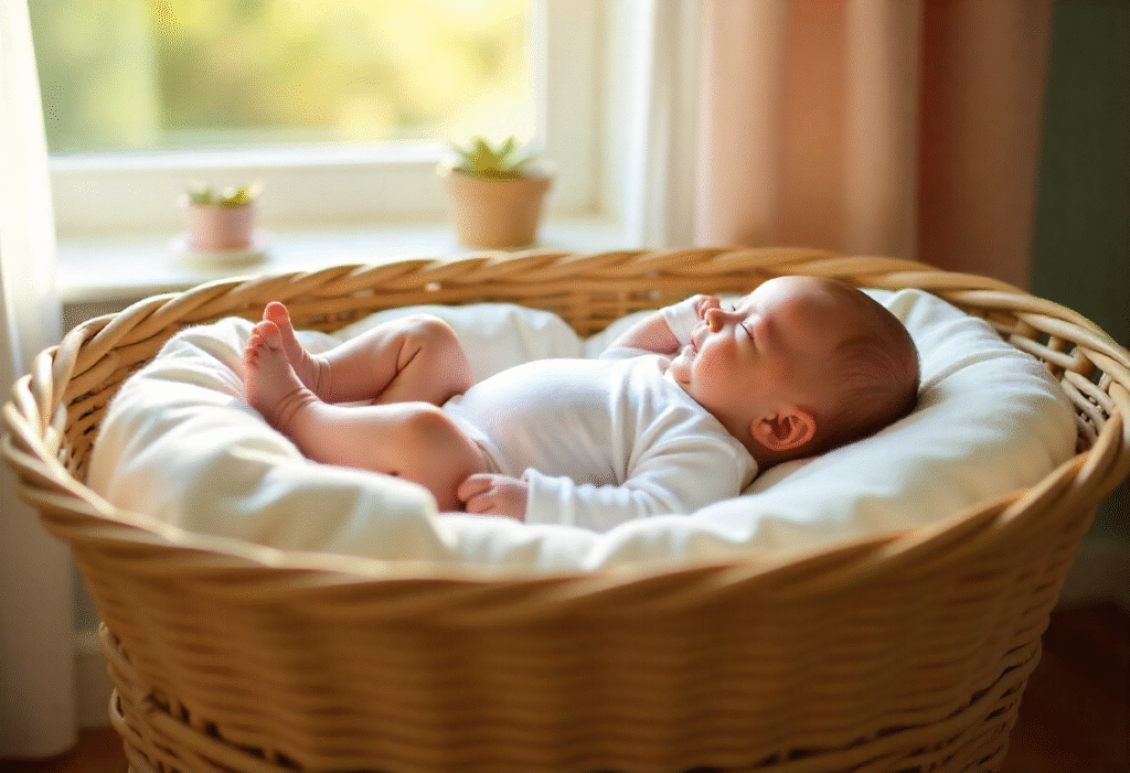 newborn rolls on side in bassinet safe sleep
