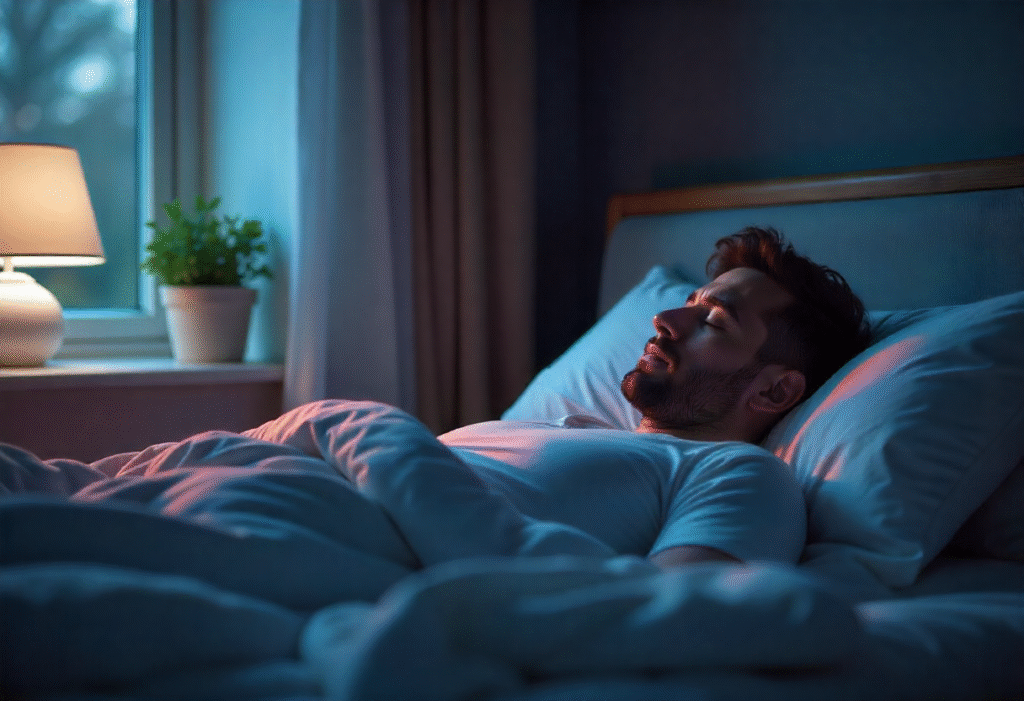 Person sleeping peacefully after learning how to stop nose whistling at night