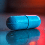 Close-up view of l368 blue pill