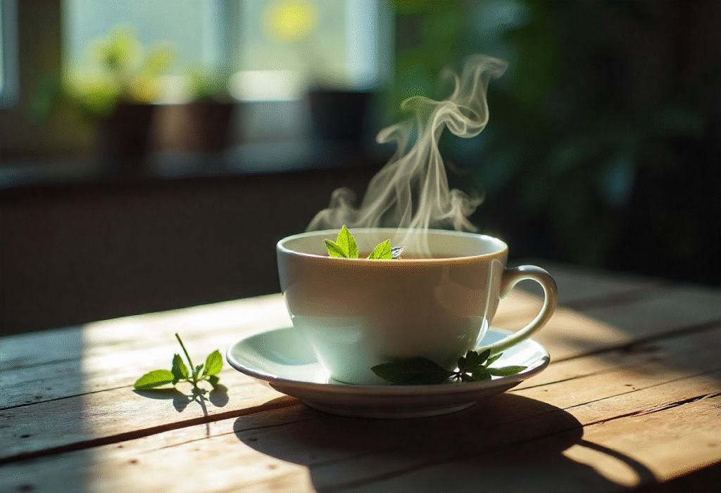 A warm cup of tea gordolobo with fresh herbs