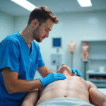 Medical students practicing with a prostate exam simulator for training