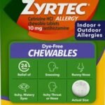 Zyrtec gluten free medication bottle with allergy relief theme