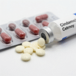 Clindamycin antibiotic capsules and topical gel used for bacterial infections