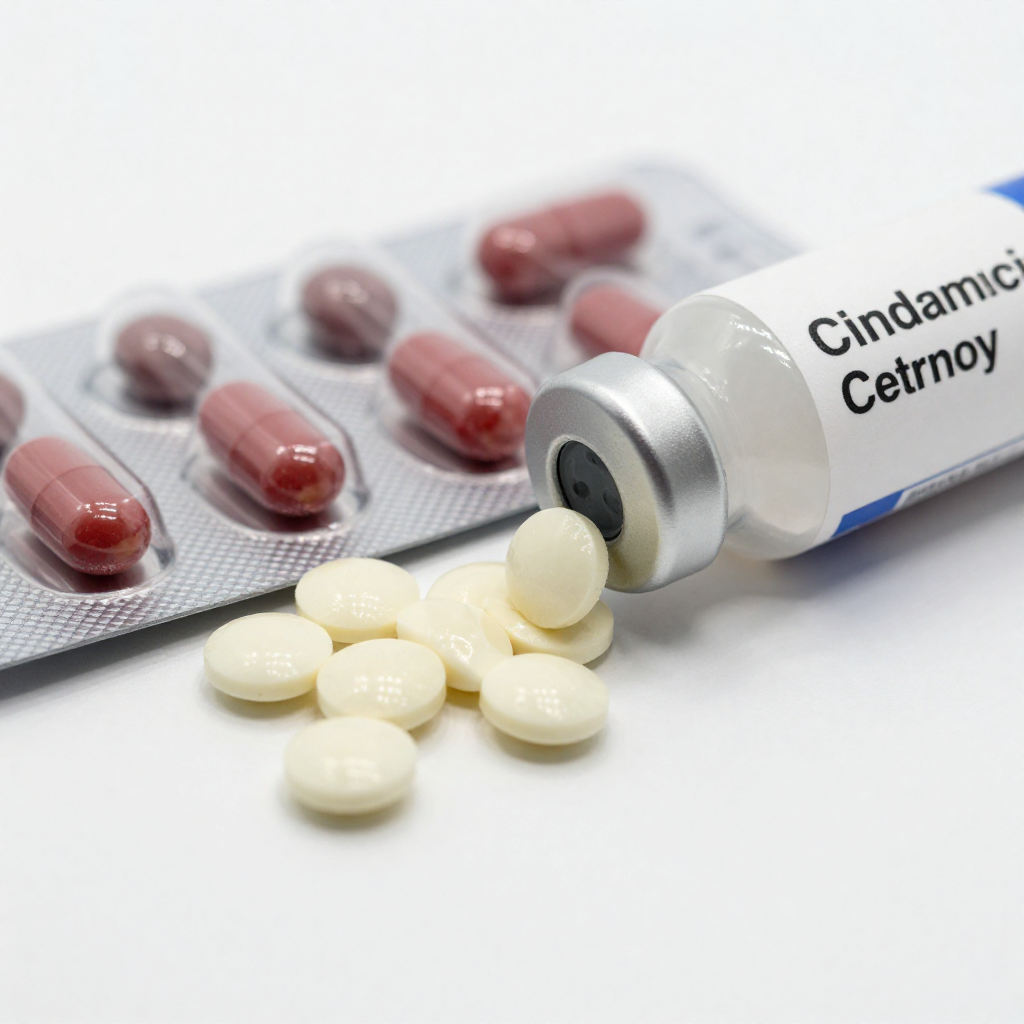 Clindamycin antibiotic capsules and topical gel used for bacterial infections