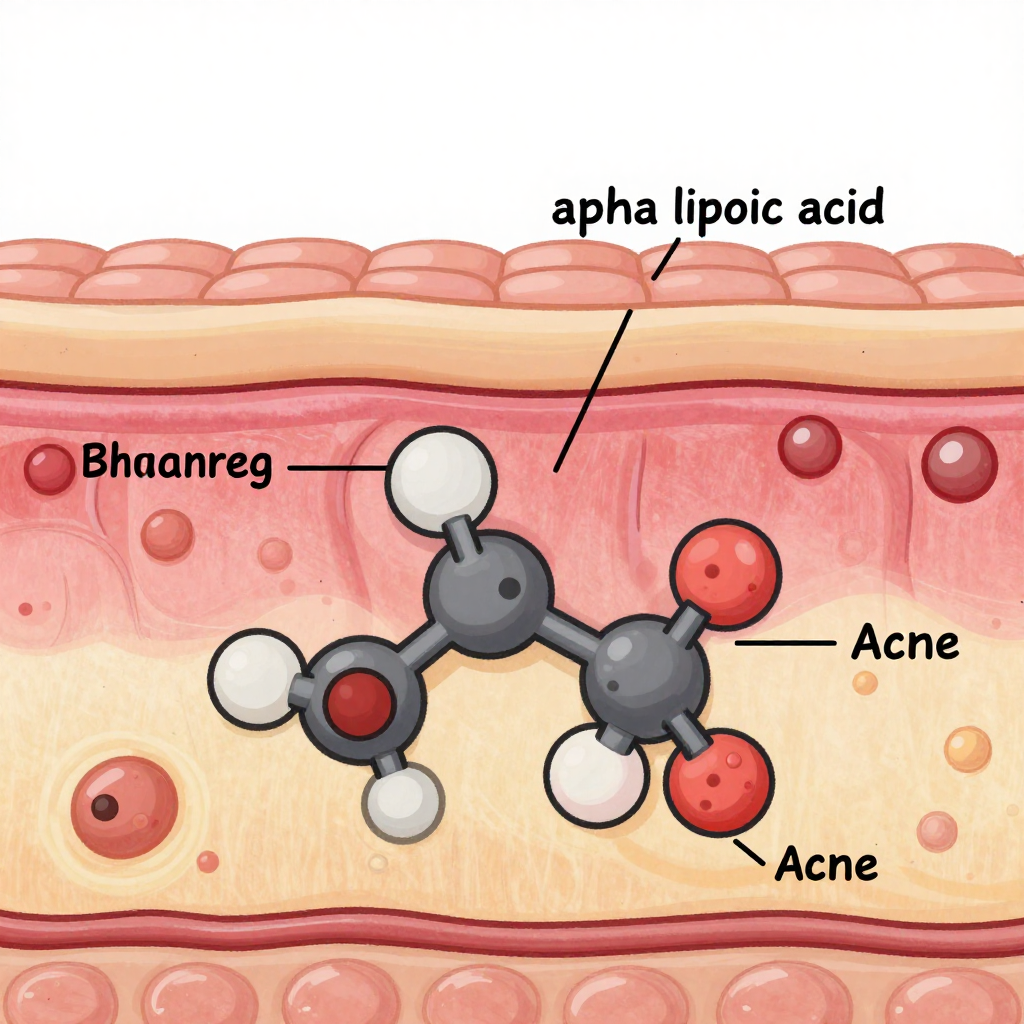 Alpha lipoic acid acne skin treatment concept with clear skin illustration